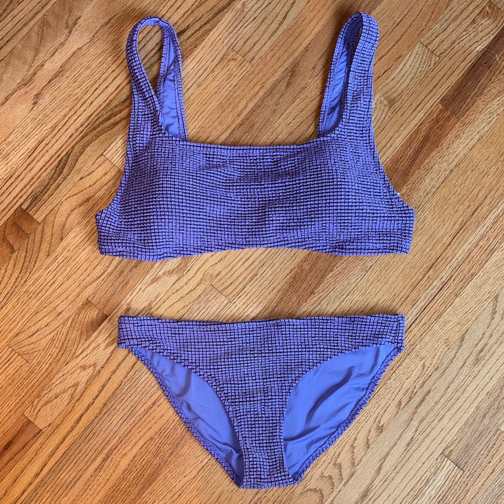 Aerie Large Bottom Xxl Top Purple And Gold Textured Bikini Set